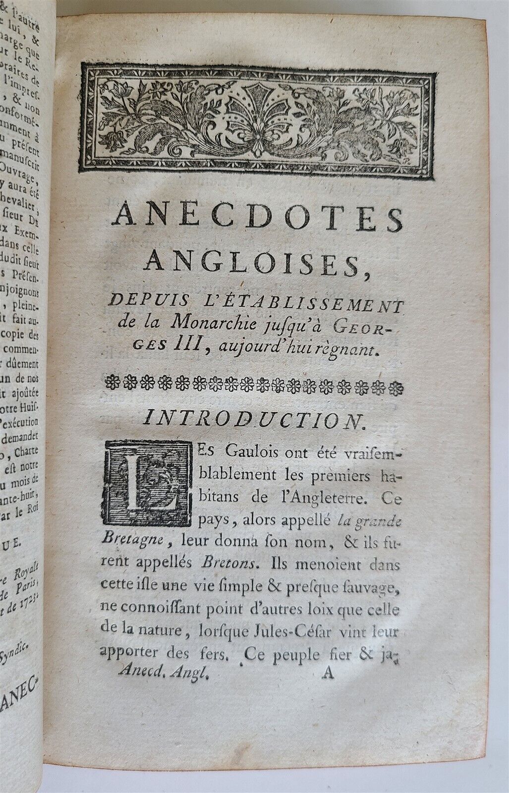 1769 ANECDOTES ANGLOISES antique FRENCH HISTORY of ENGLAND