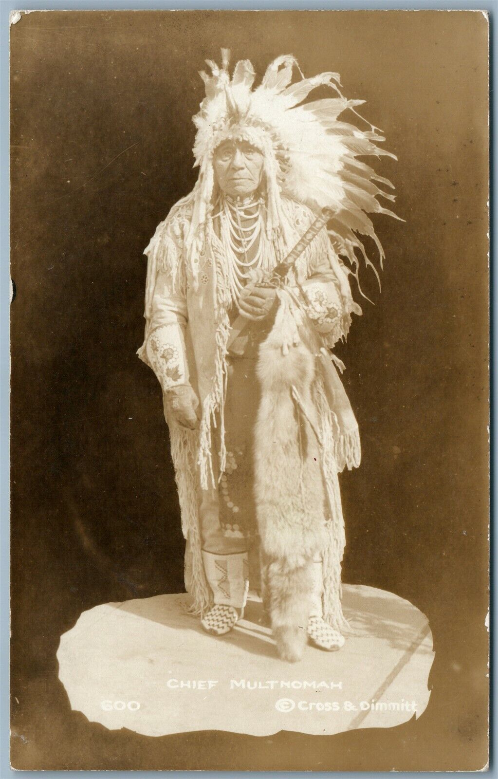 AMERICAN INDIAN CHIEF MULTNOMAH ANTIQUE REAL PHOTO POSTCARD RPPC CROSS & DIMMITT