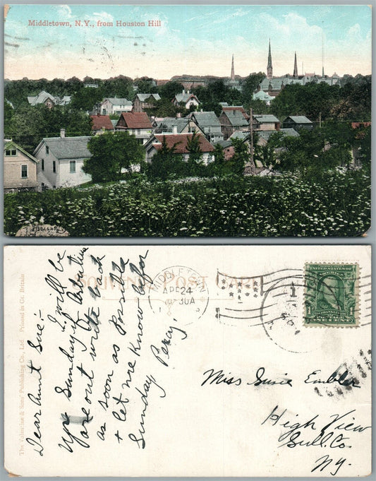 MIDDLETOWN N.Y. FROM HOUSTON HILL 1908 ANTIQUE POSTCARD