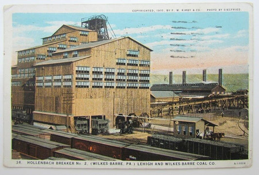 VINTAGE 1929 POSTCARD HOLLENBACH BREAKER LEHIGH WILKES-BARRE COAL CO. PA railway