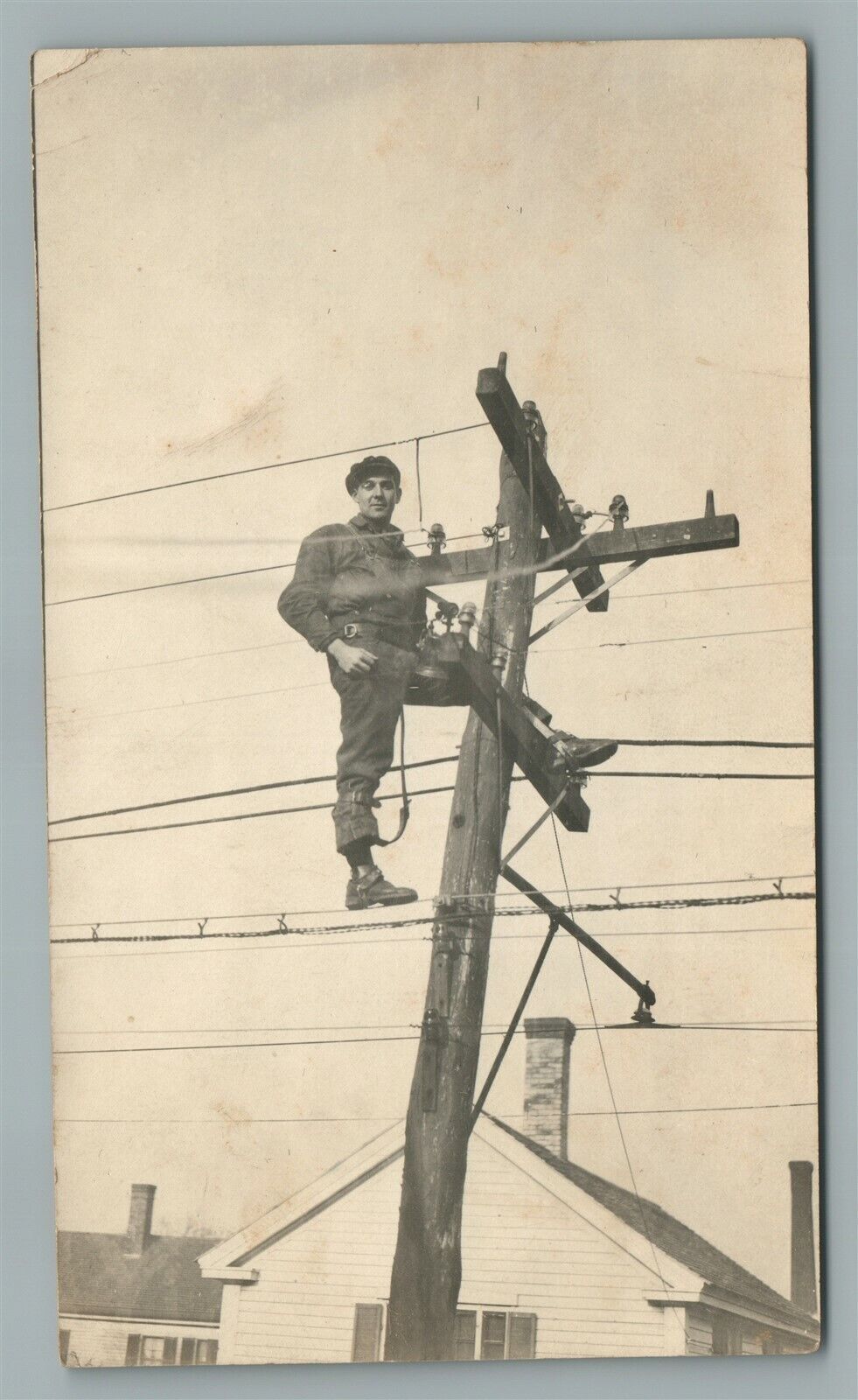 ELECTRIC COMPANY WORKER VINTAGE REAL PHOTO POSTCARD RPPC