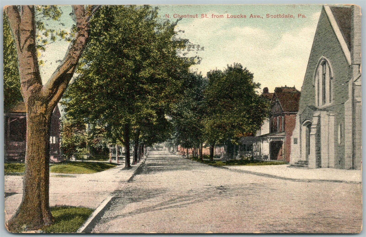 SCOTTDALE PA N.CHESTNUT STREET 1908 ANTIQUE POSTCARD