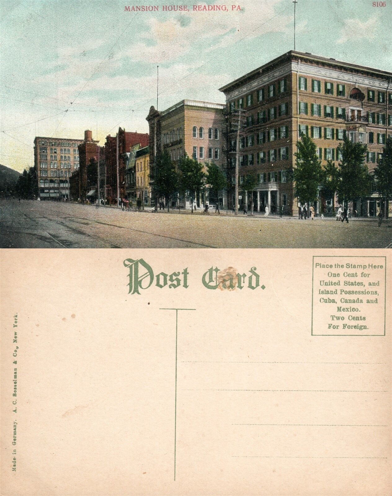 READING PA MANSION HOUSE ANTIQUE POSTCARD