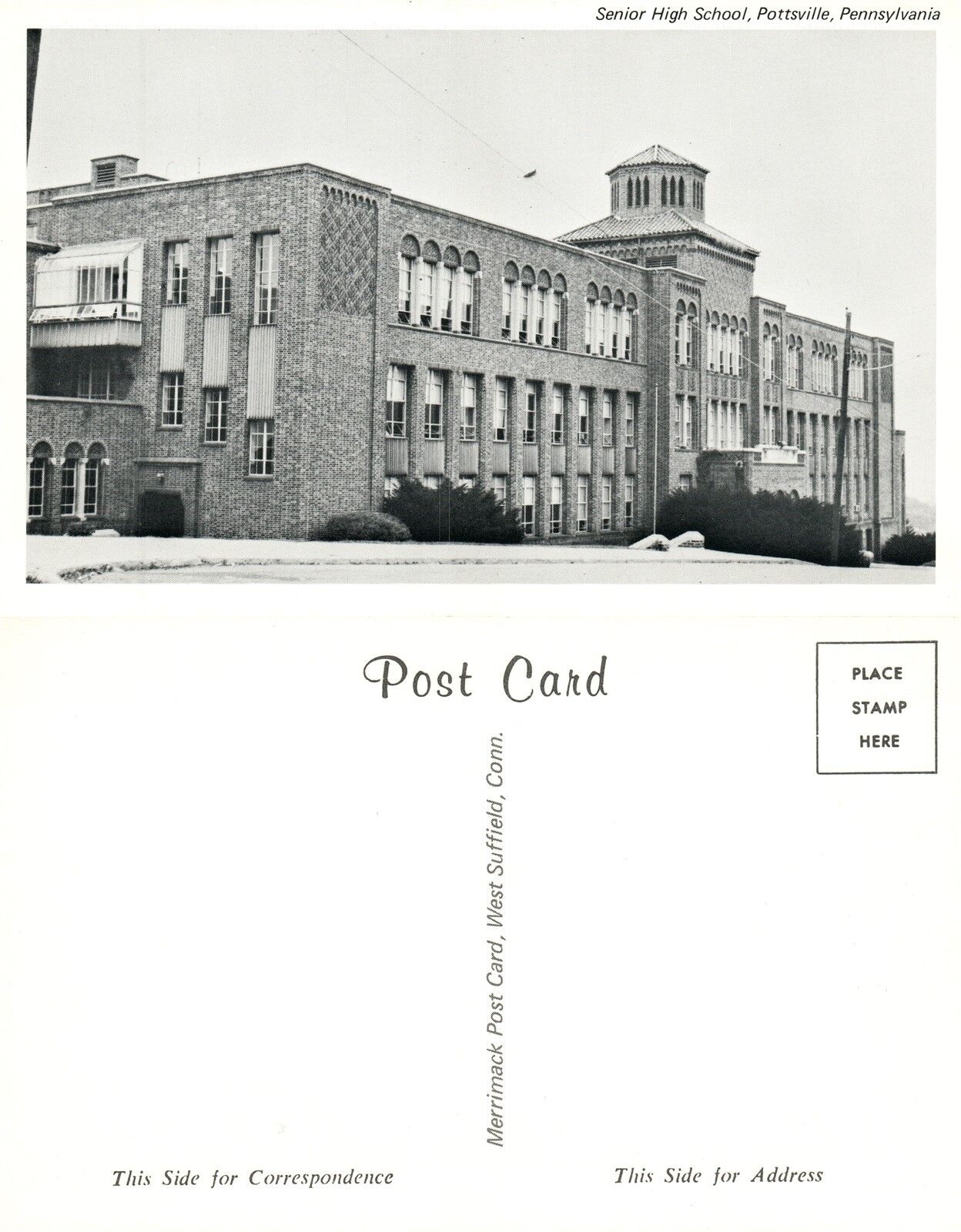 POTTSVILLE PA SENIOR HIGH SCHOOL VINTAGE POSTCARD