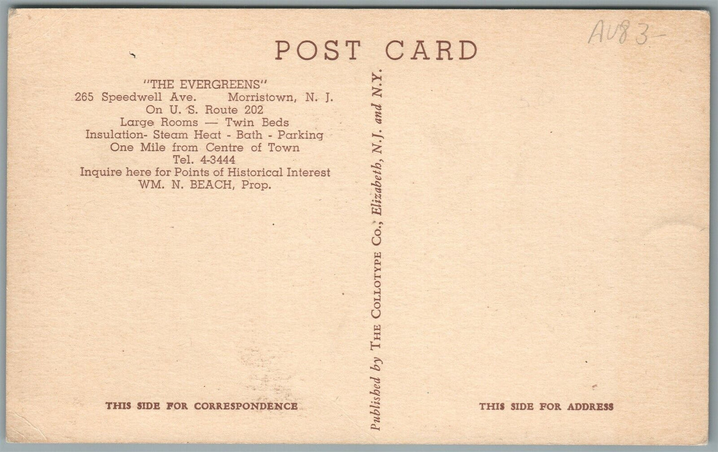 MORRISTOWN NJ EVERGREENS ANTIQUE POSTCARD