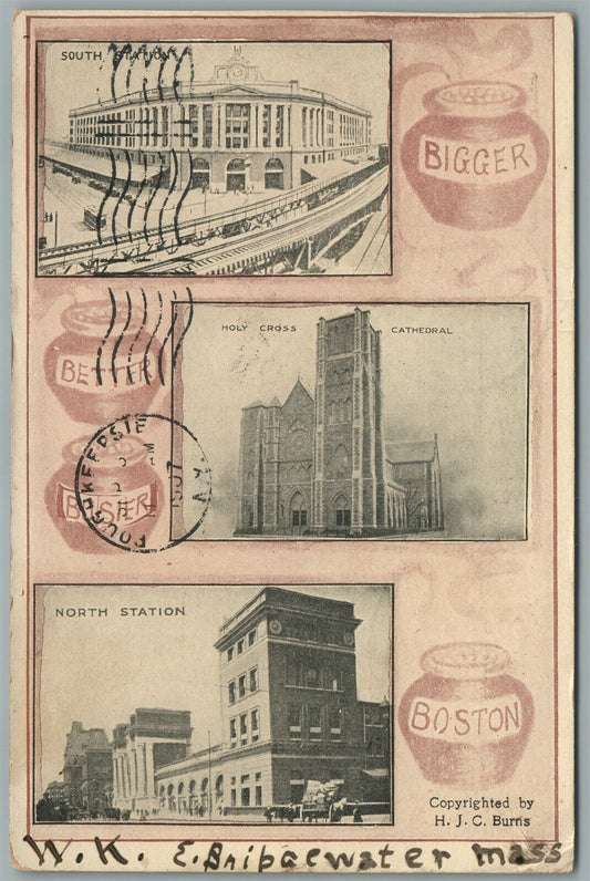 BOSTON MA RAILROAD STATION ANTIQUE POSTCARD