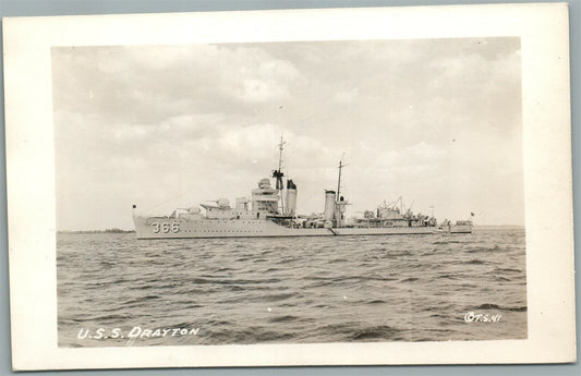 MILITARY SHIP USS DRAYTON ANTIQUE REAL PHOTO POSTCARD RPPC