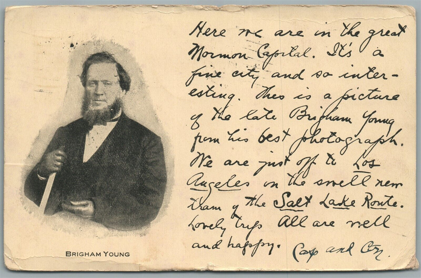 BRINGHAM YOUNG ANTIQUE POSTCARD MORMON CHURCH LEADER SALT LAKE CITY FOUNDER