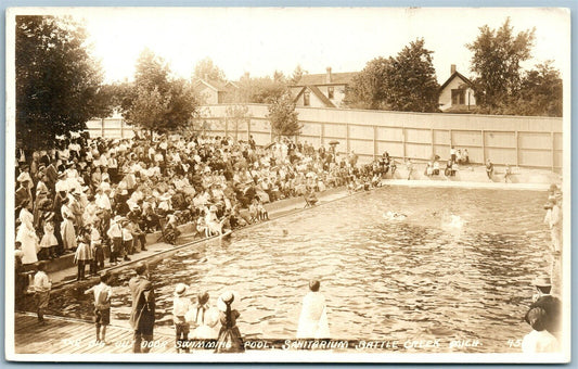 BATTLE CREEK MI SANITARIUM SWIMMING POOL ANTIQUE REAL PHOTO POSTCARD RPPC