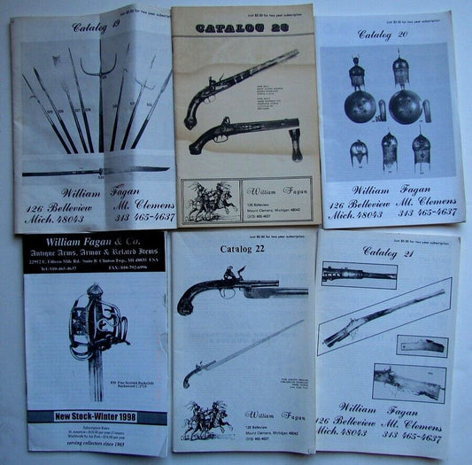 6 WILLIAM FAGAN 1980s-90s ANTIQUE ARMS & ARMOR TRADE CATALOGS price guides