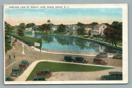 OCEAN GROVE NJ WESLEY LAKE AIRPLANE VIEW ANTIQUE POSTCARD
