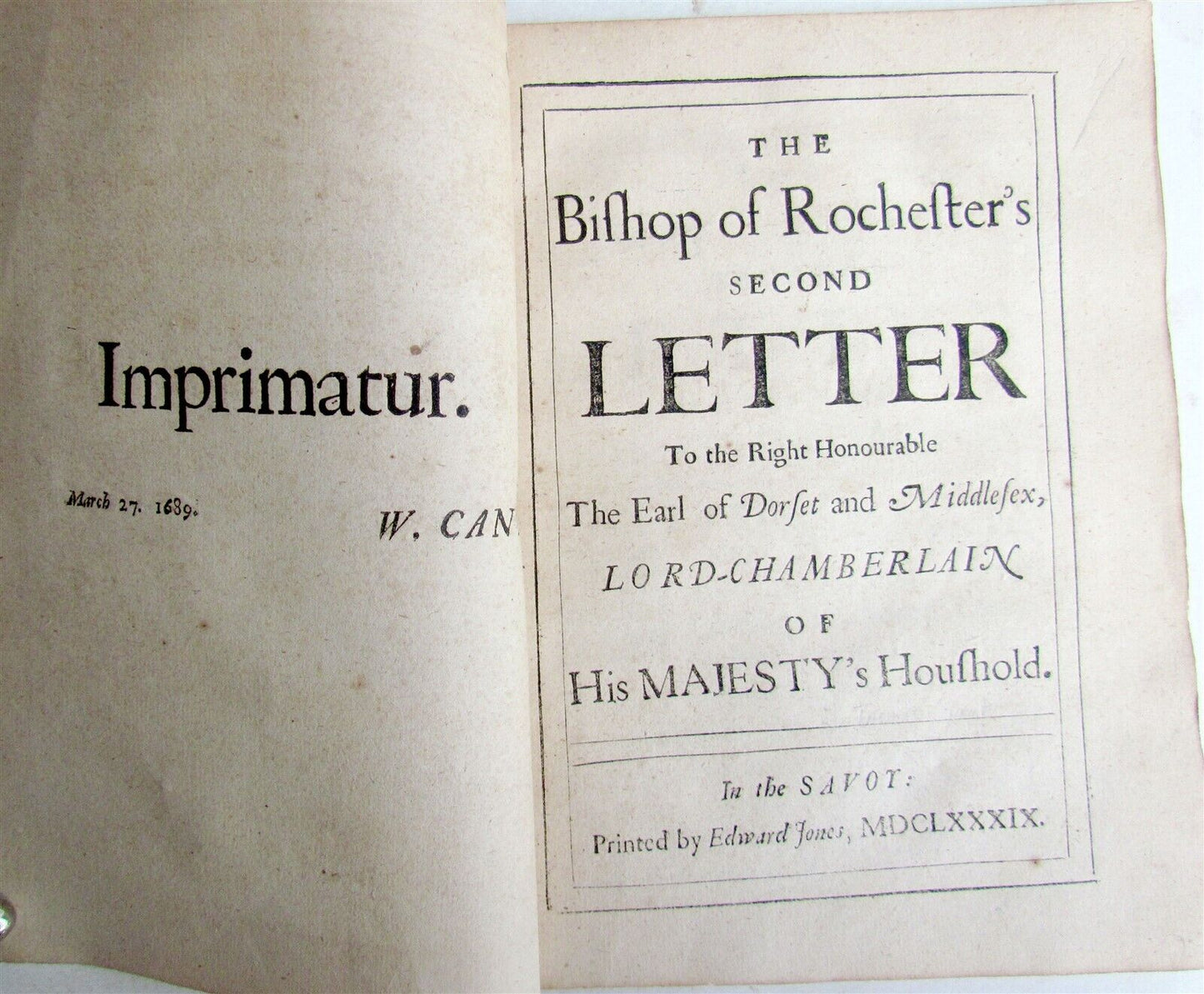 1689 BISHOP of ROCHESTER's SECOND LETTER TO LORD CHAMBERLAIN antique in ENGLISH