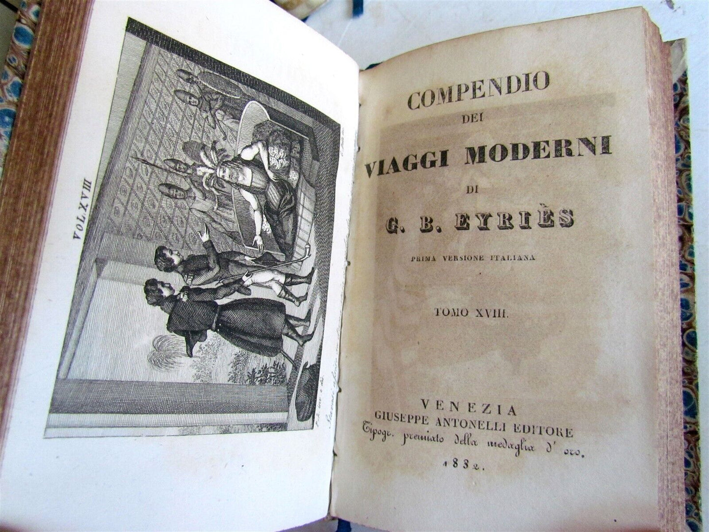 1830-1834 COLLECTION OF TRAVELS 20 VOLUMES antique Compendio dei viaggi moderni