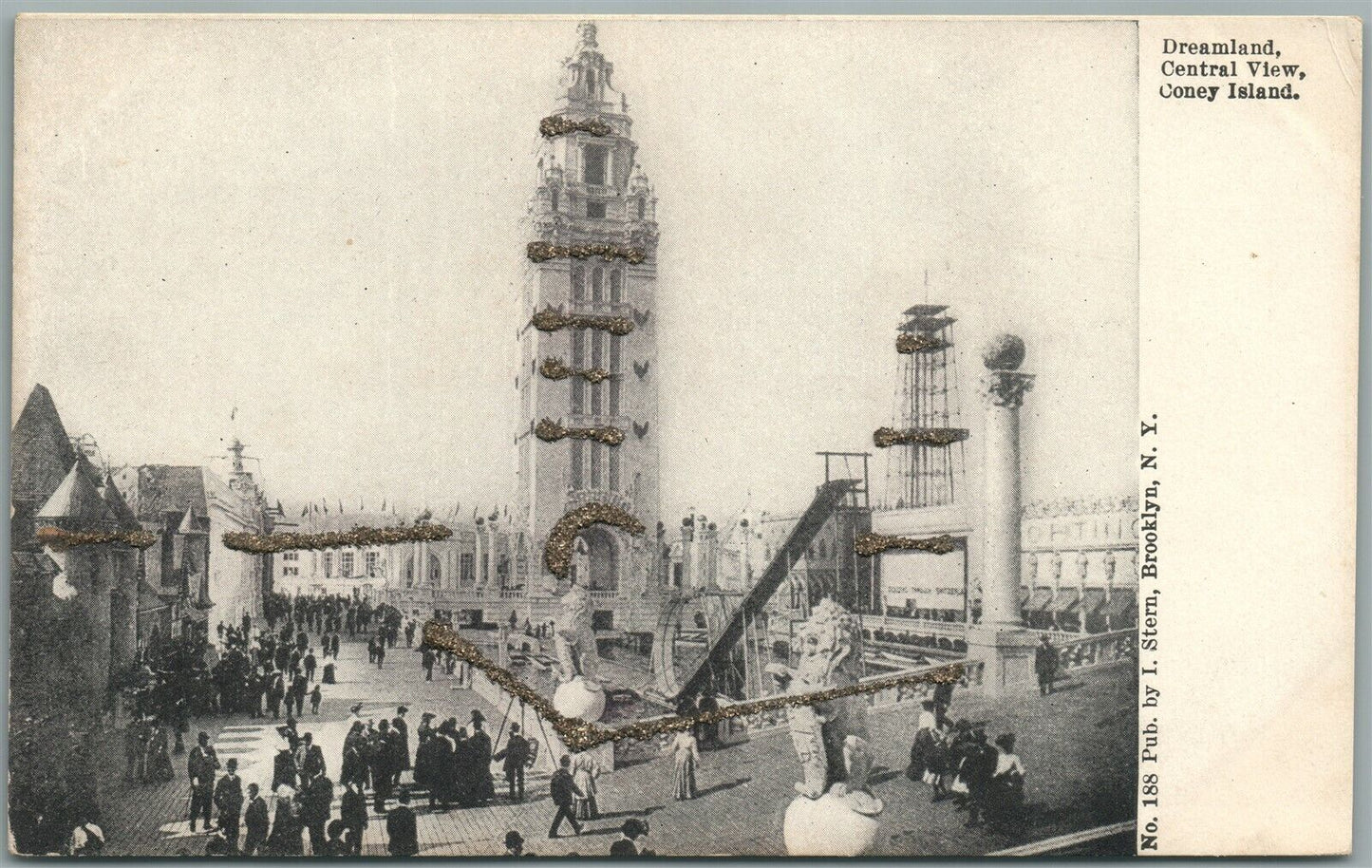 CONEY ISLAND BROOKLYN NY DREAMLAND CENTRAL VIEW ANTIQUE POSTCARD