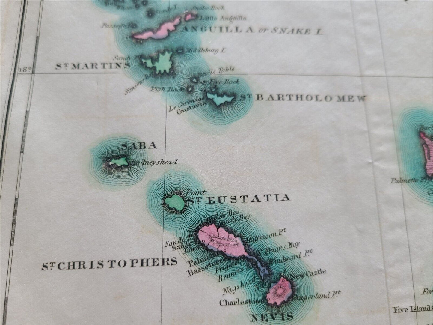 1822 MAP of LEEWARD ISLANDS GEOGRAPHICAL STATISTICAL HISTORICAL antique 17.5x22"