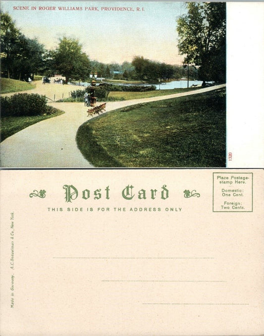 SCENE IN ROGER WILLIAMS PARK PROVIDENCE R.I. ANTIQUE POSTCARD