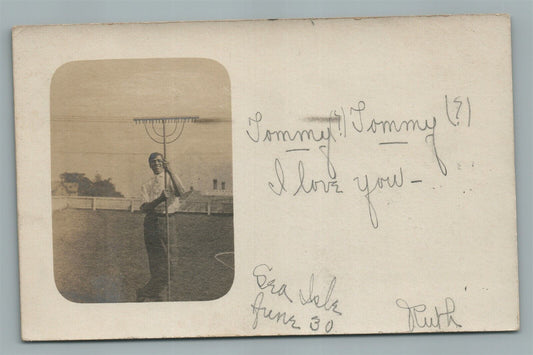 SEA ISLE NJ CANCEL AGRICULTURAL WORKER ANTIQUE REAL PHOTO POSTCARD RPPC