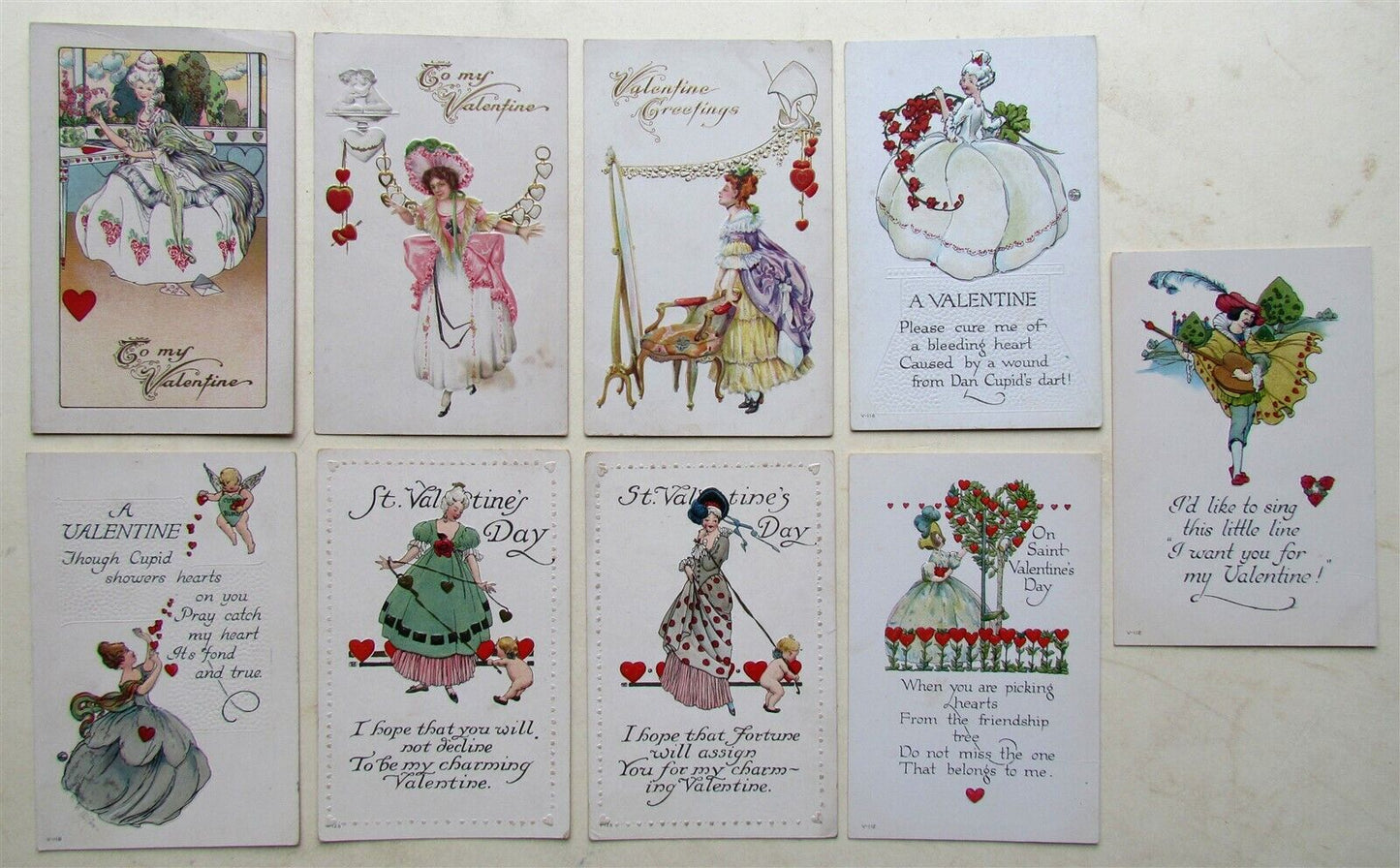 LOT of 9 ST.VALENTINE DAY EMBOSSED ANTIQUE POSTCARDS