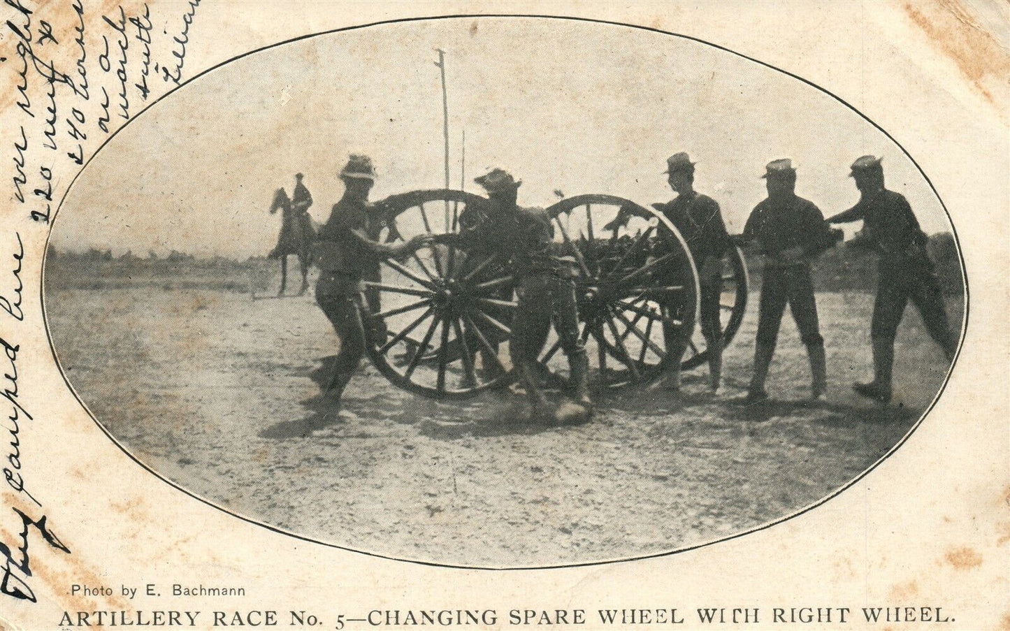 ARTILLERY RACE CHANGING SPARE WHEEL 1906 UNDIVIDED ANTIQUE POSTCARD