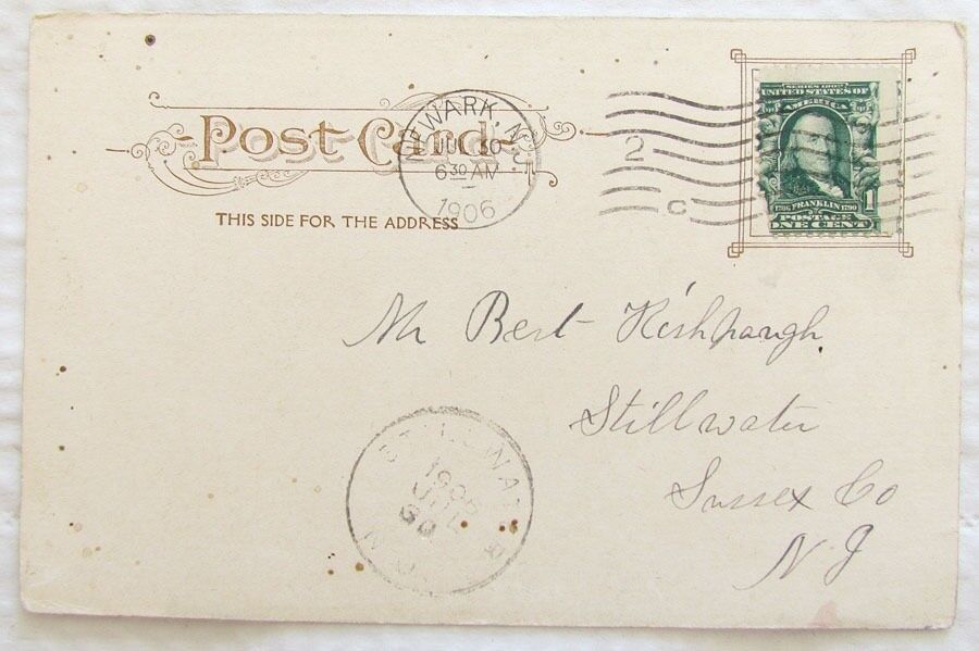 RPPC 1906 ANTIQUE POSTCARD BROAD MARKET STREET NEWARK NJ FIDELITY TRUST CO SIGN