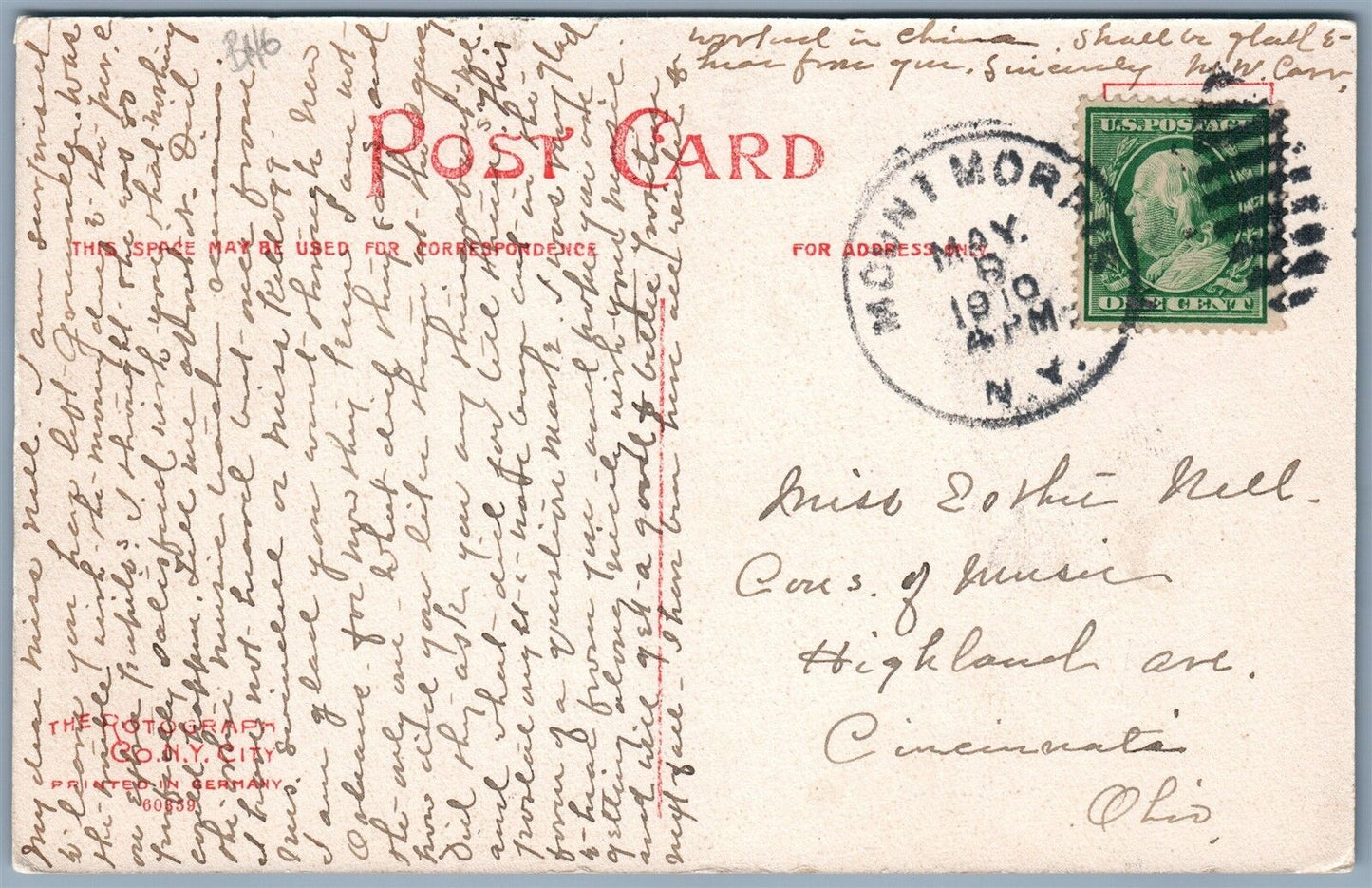 MORRIS NY LOWER MAIN STREET 1910 ANTIQUE POSTCARD