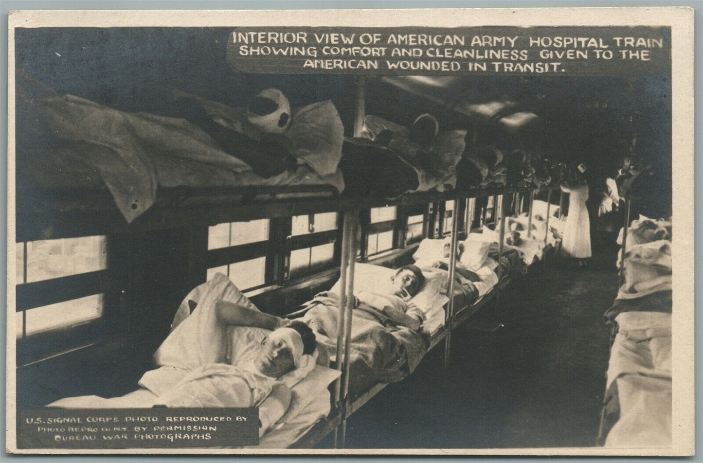 AMERICAN ARMY HOSPITAL TRAIN WOUNDED SOLDIERS ANTIQUE REAL PHOTO POSTCARD RPPC