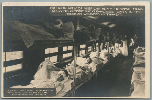 AMERICAN ARMY HOSPITAL TRAIN WOUNDED SOLDIERS ANTIQUE REAL PHOTO POSTCARD RPPC