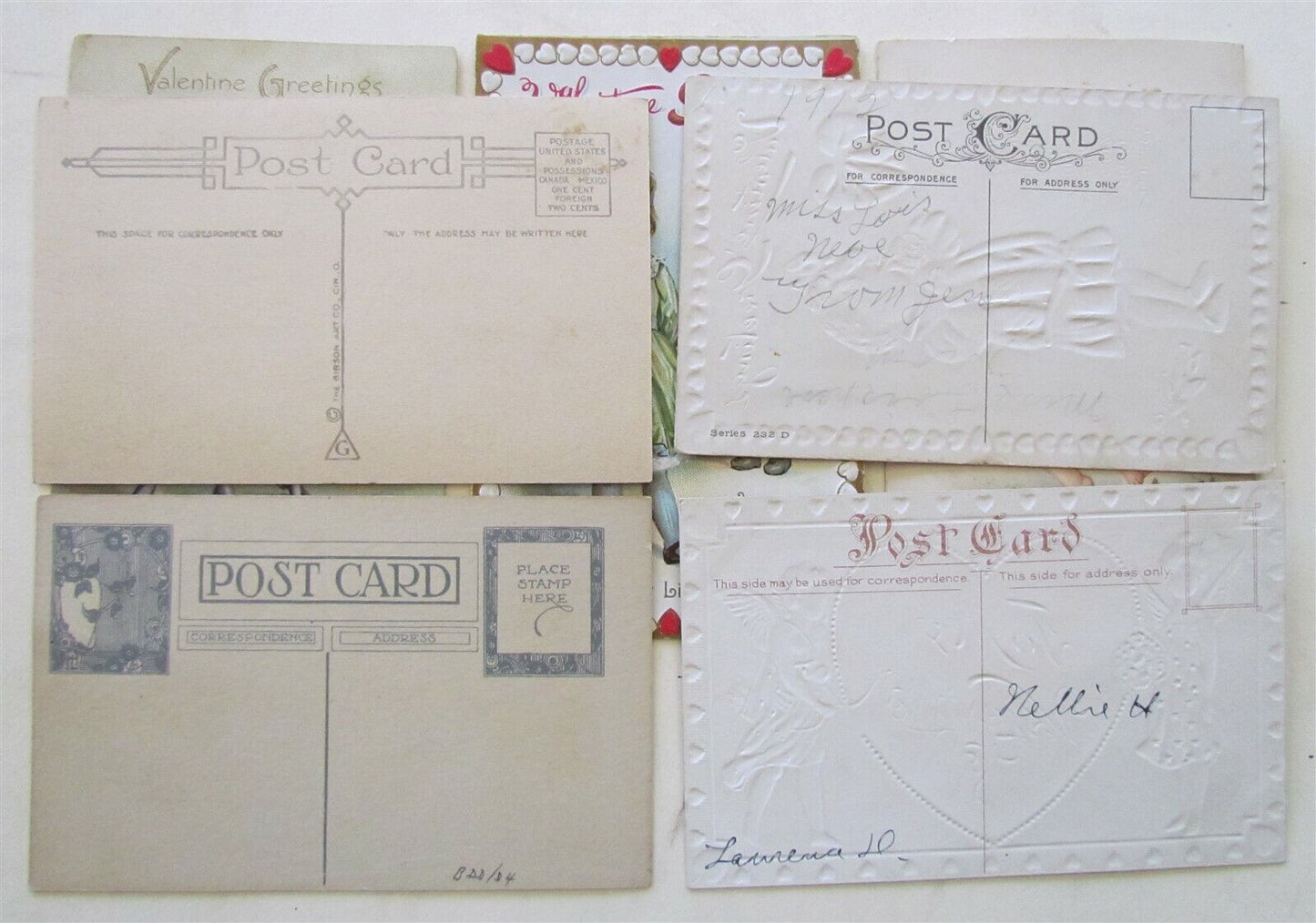 LOT of 8 VALENTINE EMBOSSED ANTIQUE POSTCARDS w/ BOYS & GIRLS