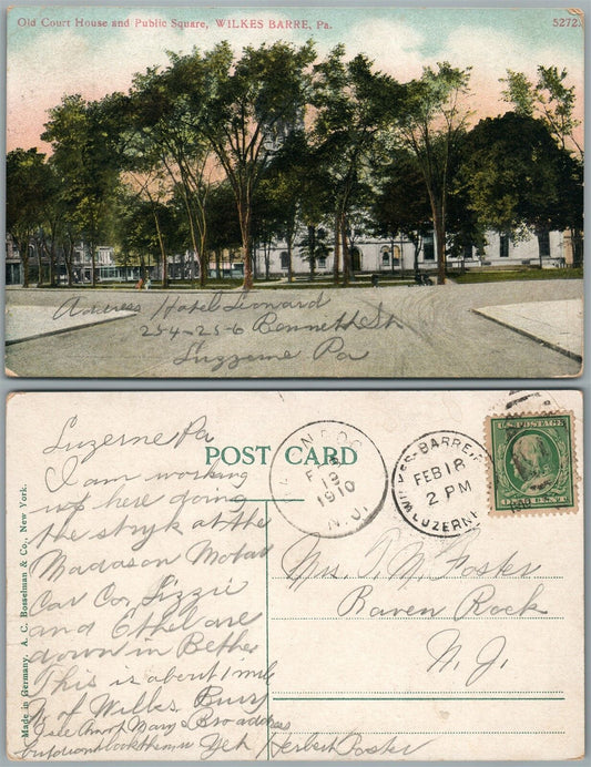WILKES-BARRE PA COURT HOUSE & PUBLIC SQUARE 1910 ANTIQUE POSTCARD