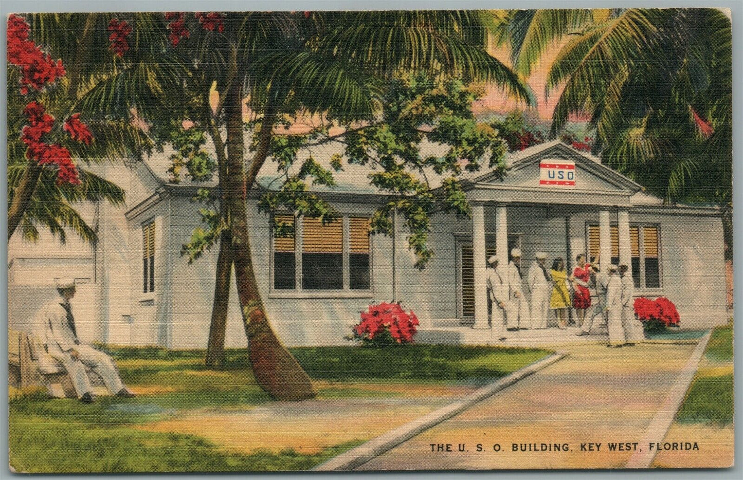 KEY WEST FL U.S.O .BUILDING VINTAGE POSTCARD
