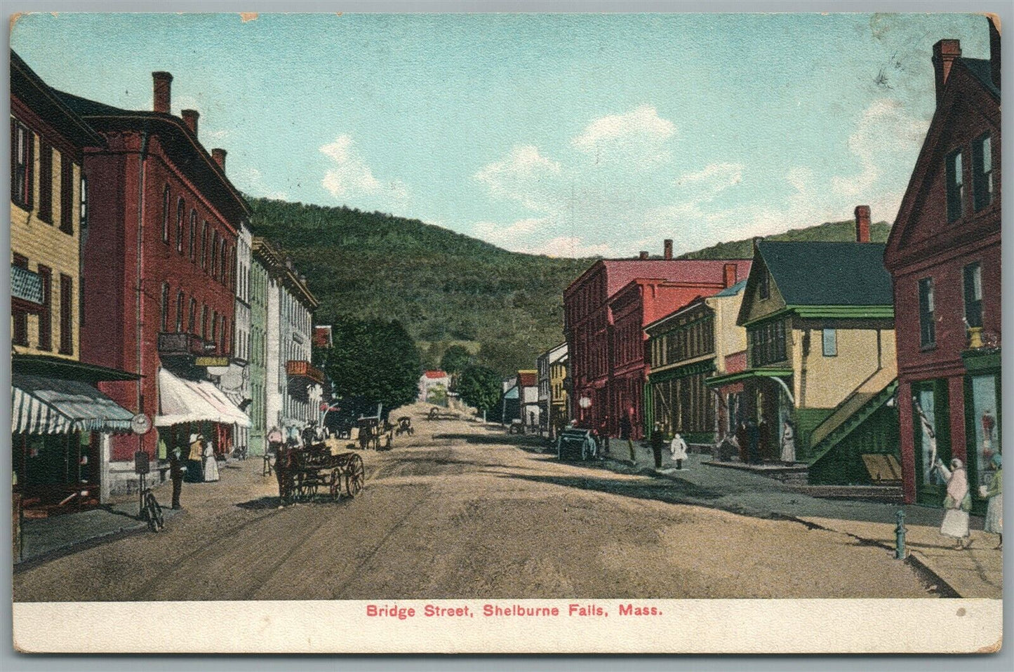 SHELBURNE FALLS MA BRIDGE STREET 1908 ANTIQUE POSTCARD