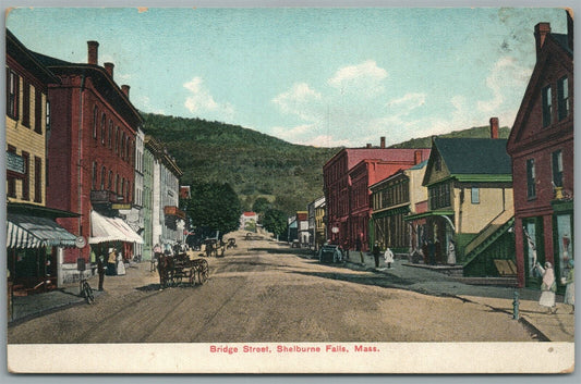 SHELBURNE FALLS MA BRIDGE STREET 1908 ANTIQUE POSTCARD