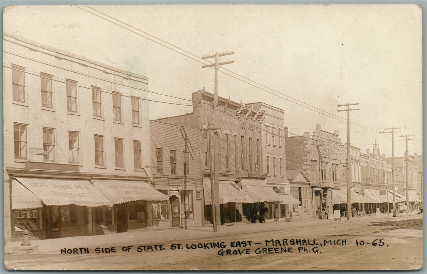 MARSHALL MI STATE STREET ANTIQUE REAL PHOTO POSTCARD RPPC