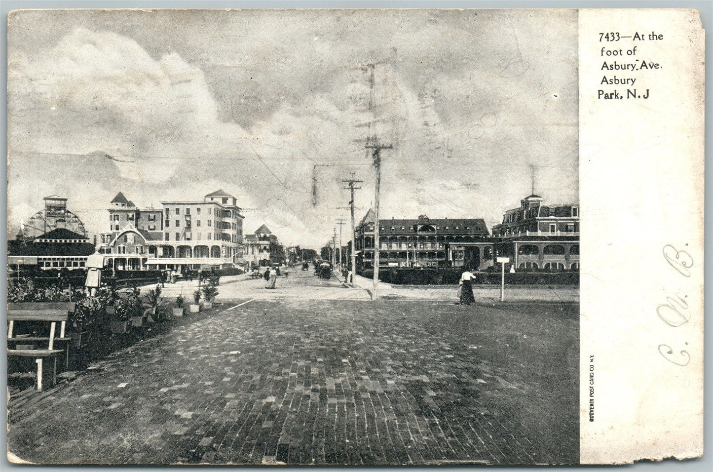 ASBURY PARK NJ AT THE FOOT OF ASBURY AVENUE UNDIVIDED 1906 ANTIQUE POSTCARD