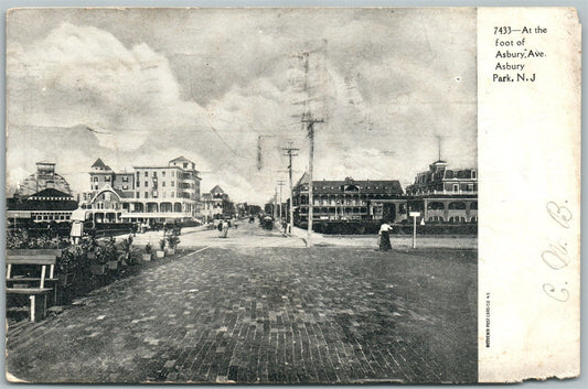 ASBURY PARK NJ AT THE FOOT OF ASBURY AVENUE UNDIVIDED 1906 ANTIQUE POSTCARD