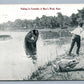 EXAGGERATED FISHING w/ FROG ANTIQUE POSTCARD