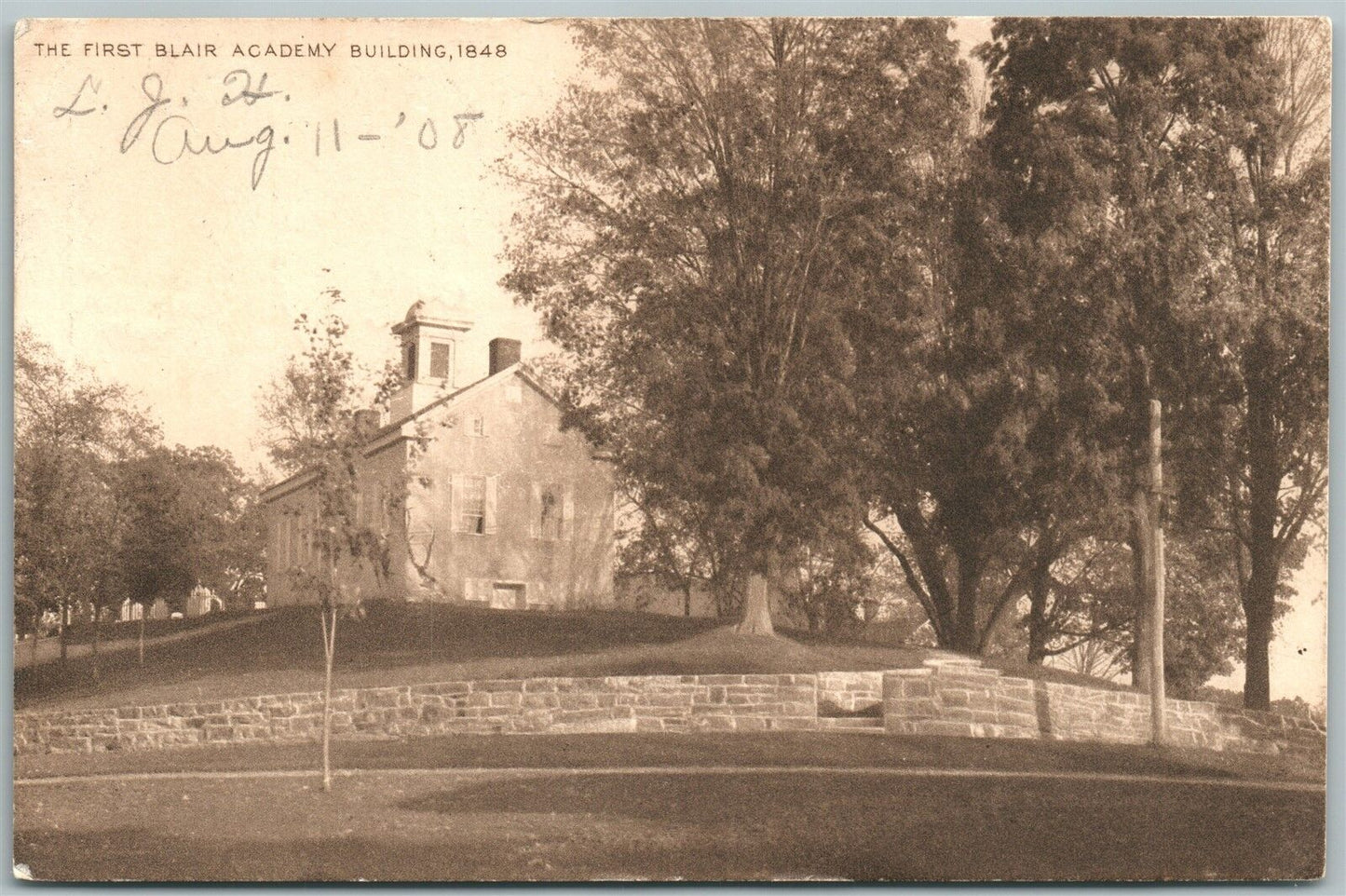 BLAIRSTOWN NJ FIRST BLAIR ACADEMY BUILDING 1908 ANTIQUE POSTCARD