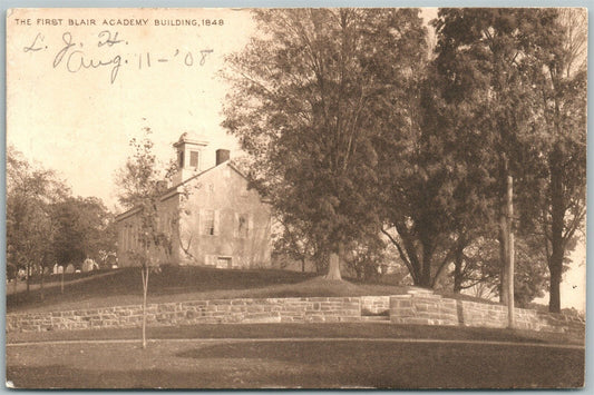 BLAIRSTOWN NJ FIRST BLAIR ACADEMY BUILDING 1908 ANTIQUE POSTCARD