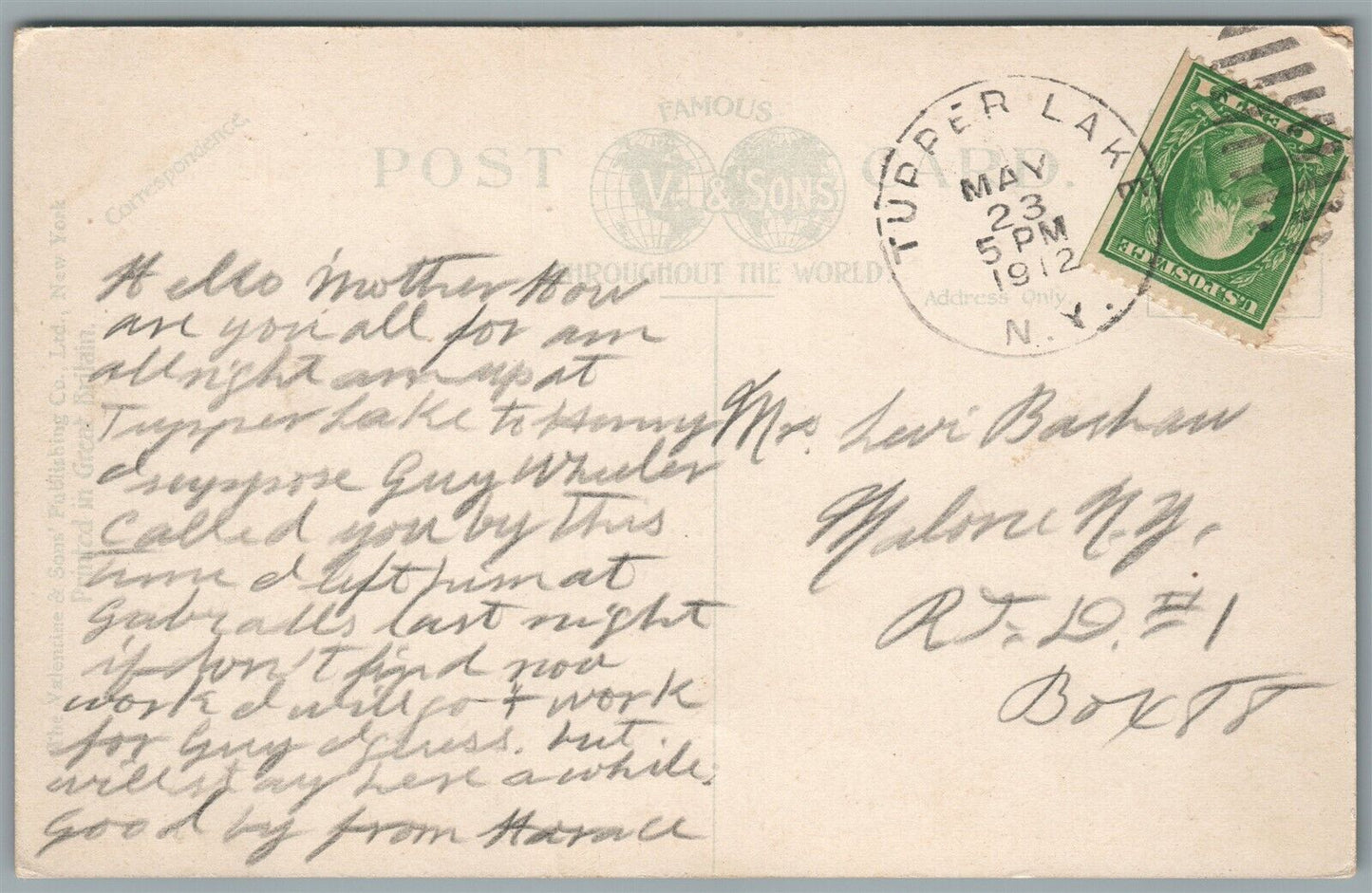 TUPPER LAKE NY LAKE STREET ANTIQUE POSTCARD