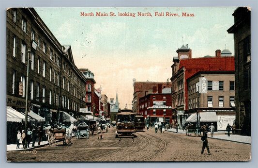 FALL RIVER MA NORTH MAIN STREET ANTIQUE POSTCARD