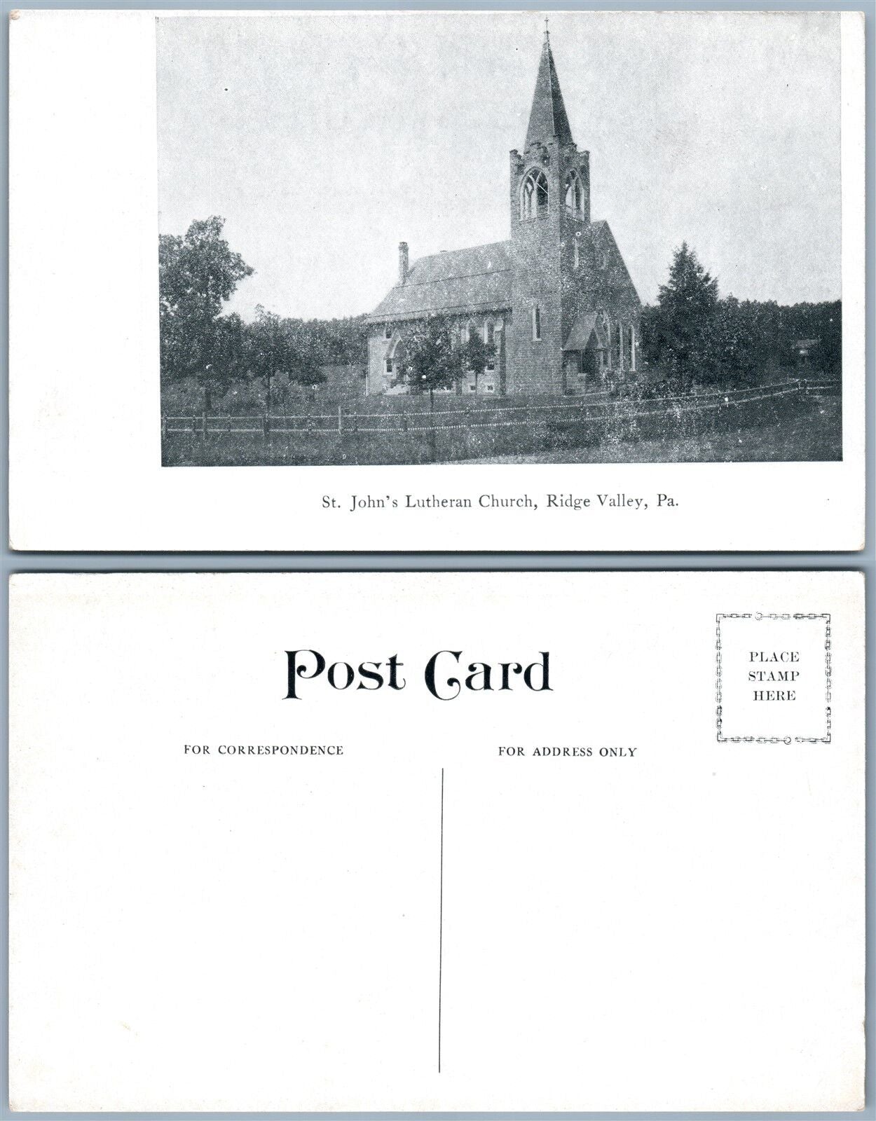 RIDGE VALLEY PA ST.JOHN'S LUTHERAN CHURCH VINTAGE POSTCARD