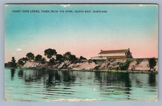 NORTH EAST MD SANDY COVE LODGE  HAND COLORED ANTIQUE POSTCARD