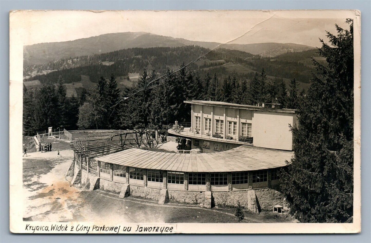 KRYNICA POLAND WIDOK S GORY PARKOWEJ VINTAGE REAL PHOTO POSTCARD RPPC w/ STAMPS