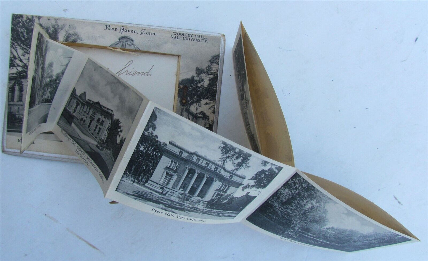 NEW HAVEN CT YALE UNIVERSITY ANTIQUE POSTCARD w/ FOLD OUT MINIATURE VIEWS