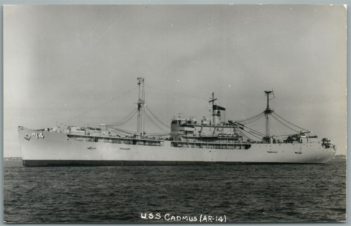 MILITARY SHIP USS CADMUS VINTAGE REAL PHOTO POSTCARD RPPC