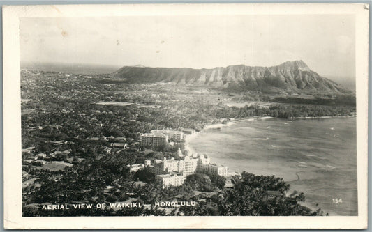 HONOLULU HI WAIKIKI AERIAL VIEW VINTAGE REAL PHOTO POSTCARD RPPC