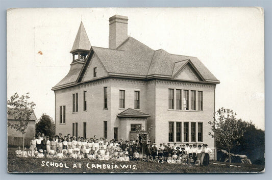 CAMBRIA WI SCHOOL ANTIQUE REAL PHOTO POSTCARD RPPC