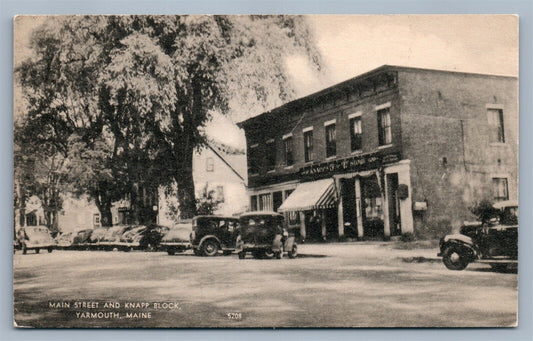 YARMOUTH ME MAIN STREET & KNAPP BLOCK VINTAGE POSTCARD