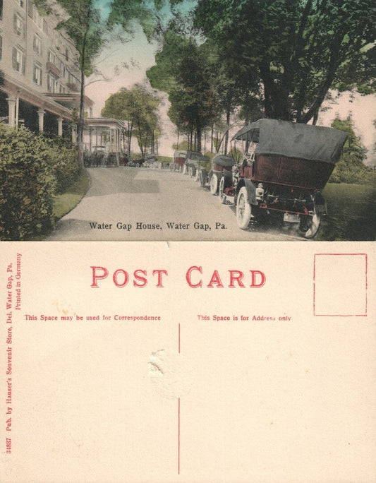 WATER GAP HOUSE HOTEL DELAWARE WATER GAP ANTIQUE POSTCARD EARLY CARS AUTO