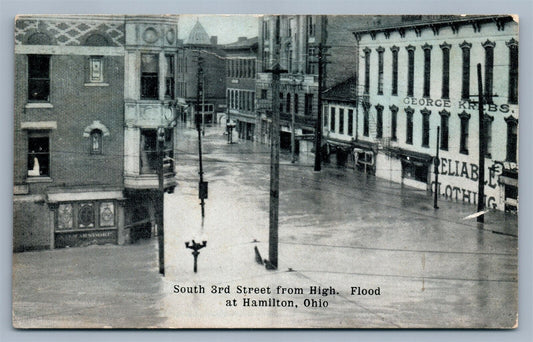 HAMILTON OH FLOOD SCENE SOUTH THIRD STREET 1913 ANTIQUE POSTCARD